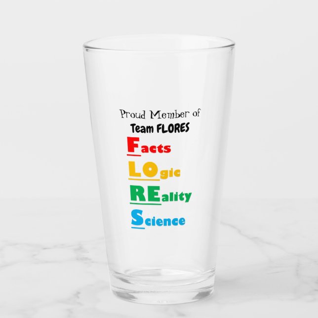 Verre FLORES D'Équipe - Faits, Logique, Réalité, Science (Devant)