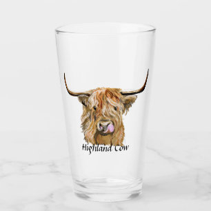 Verre Fluffy Red Highland Cow Art numérique original