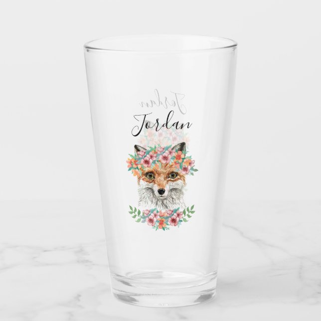 Verre Fox floral | ajoutent votre nom (Devant)