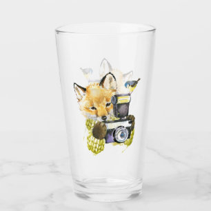 Verre Fox mignon d'aquarelle prenant des photos