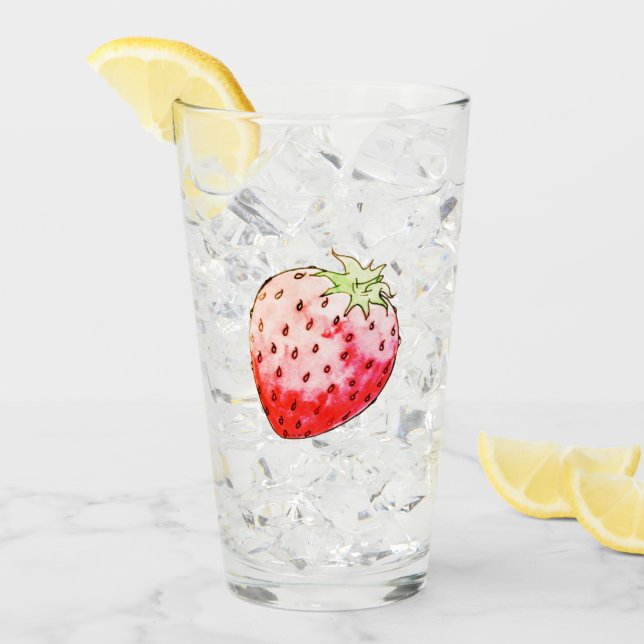 Verre fraise d'aquarelle (Devant glace)
