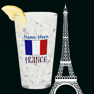 Verre France et Drapeau Français Bleu Personnalisé pour