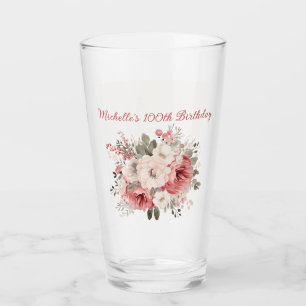 Verre Fuchsia Rouge Crème Aquarelle Florale 100e Anniver