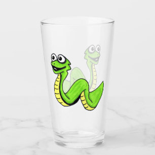 Verre Fun Cartoon serpent vert vif jaune souriant