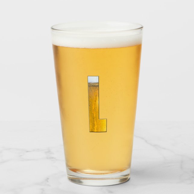 Verre Funky Beer Head Monogramme Lettre initiale L (Devant (rempli))