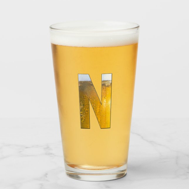 Verre Funky Beer Head Monogramme Lettre initiale N (Devant (rempli))