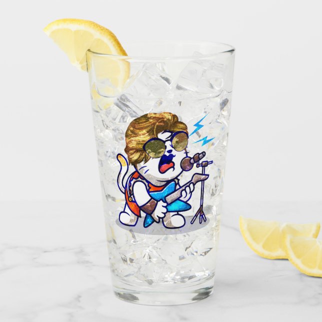 Verre Funky Rockstar Cat - Musique Cool Lover Kitty (Devant glace)