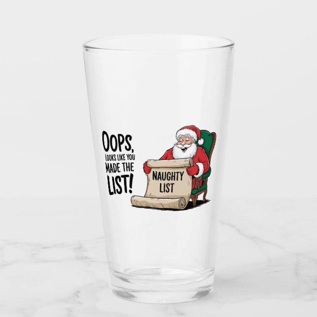 Verre Funny Santa Claus Naughty List Design de Noël (Devant)