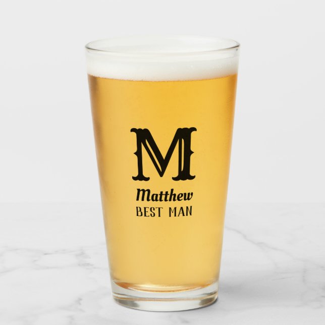 Verre Garçons d'honneur initiaux Monogramme moderne du m (Devant (rempli))
