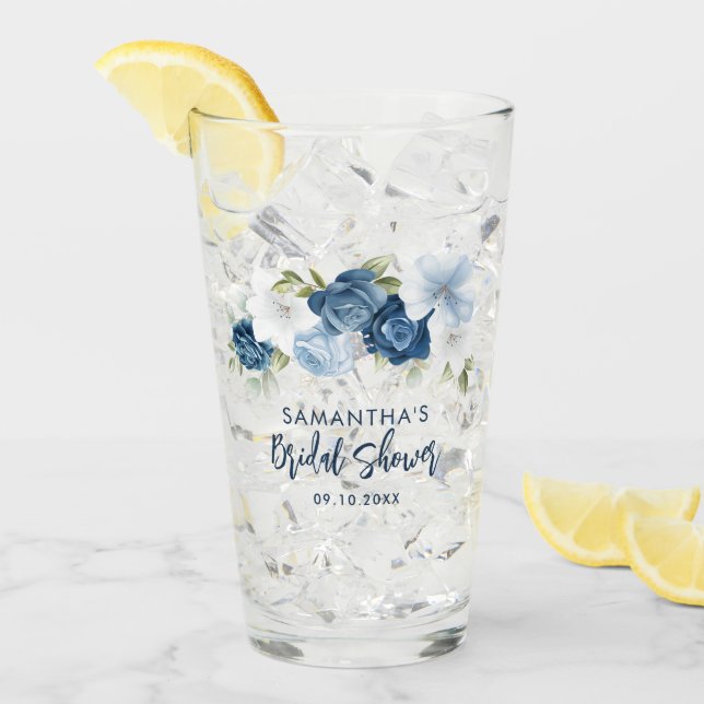 Verre Garde de la douche de mariage florale bleu poussié (Devant glace)