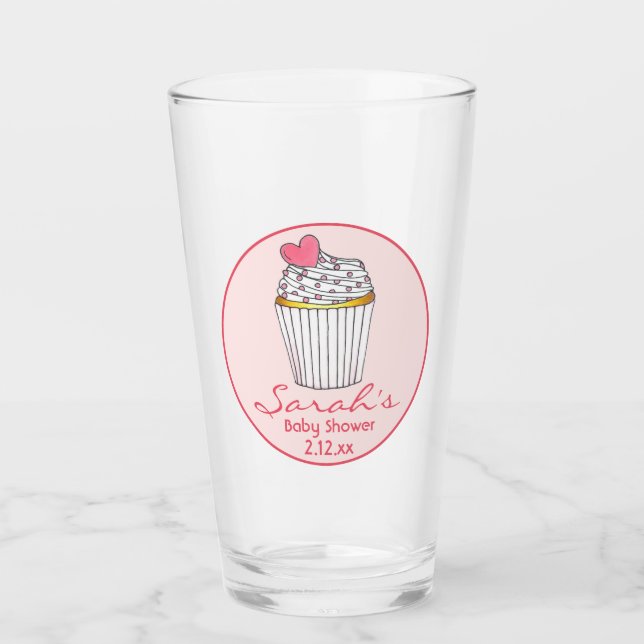 Verre Gâteau Cupcake Cœur Rose Faveur de Mariage ou Baby (Devant)