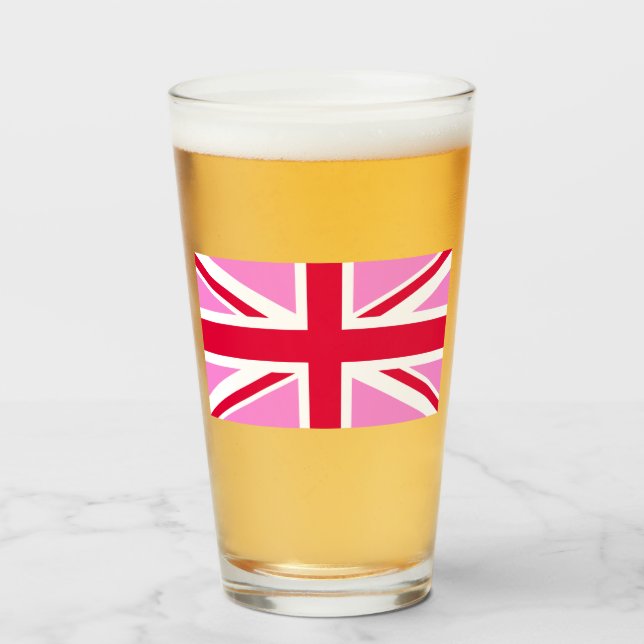 Verre GAY PRIDE britannique (Union Jack rose) (Drapeau b (Devant (rempli))