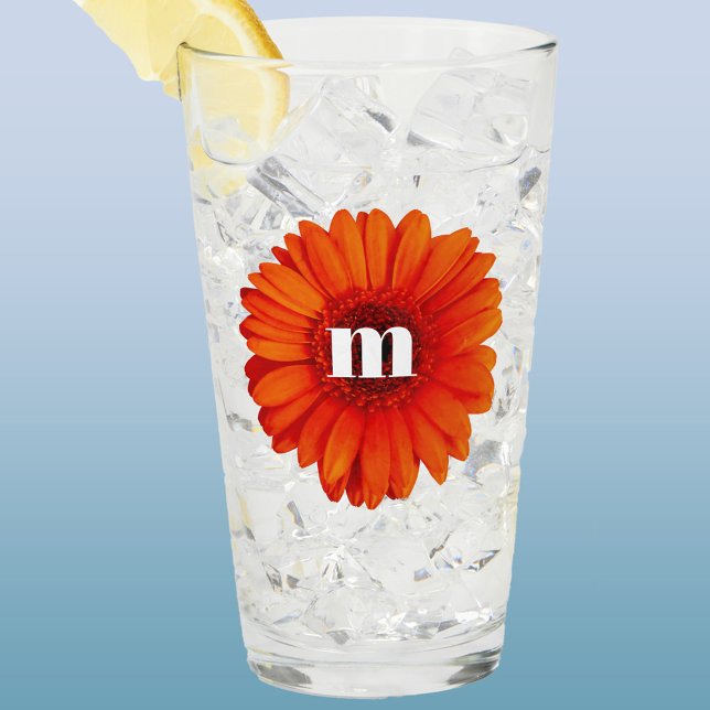 Verre Gerbera Daisy Monogramme initial (Gerbera Daisy monogram initial glass tumbler)