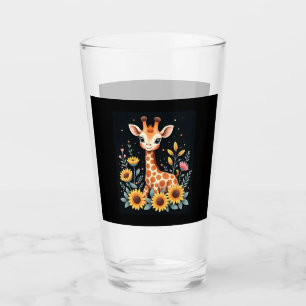 Verre Girafe Charmante Entourée De Fleurs Manches Longue