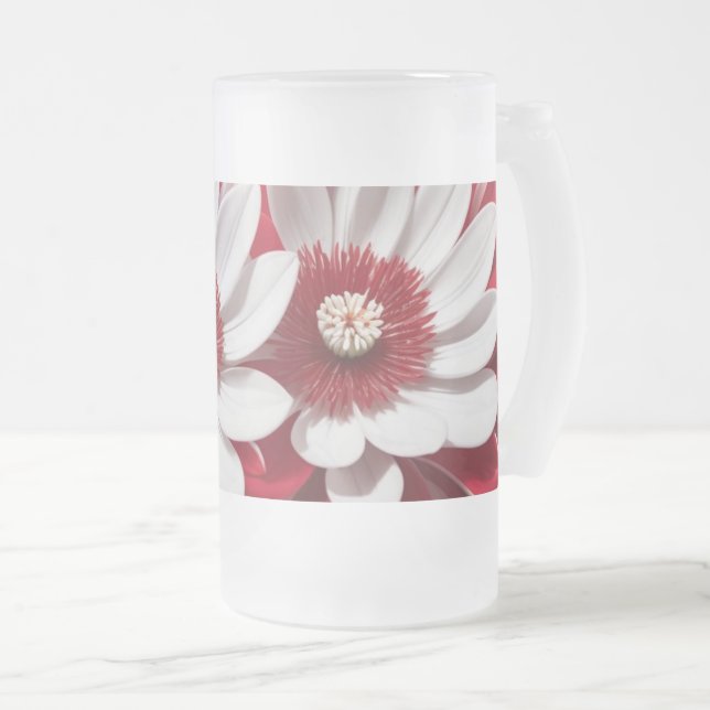 Verre givrée Mug Rouge Blanc Floral AI Art Design (Devant droit)