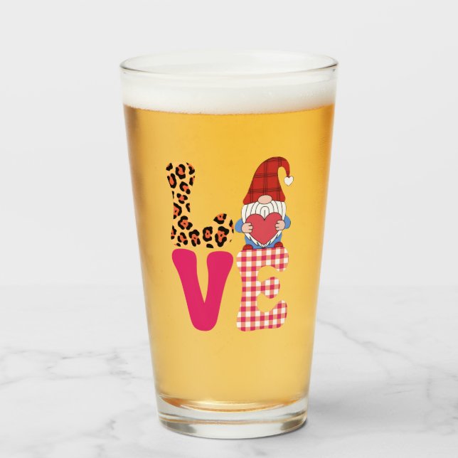 Verre Gnome de l'amour Saint-Valentin Rouge Carreaux Buf (Devant (rempli))