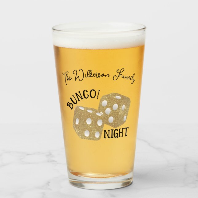 Verre Gold Dice Bunco Night Nom personnalisé (Devant (rempli))