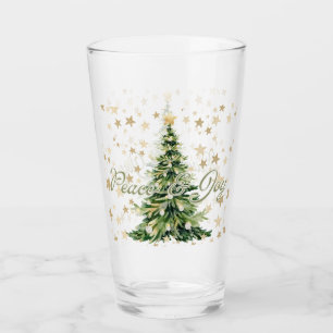 Verre Gold Stars Paix Et Joie Green Christmas Tree