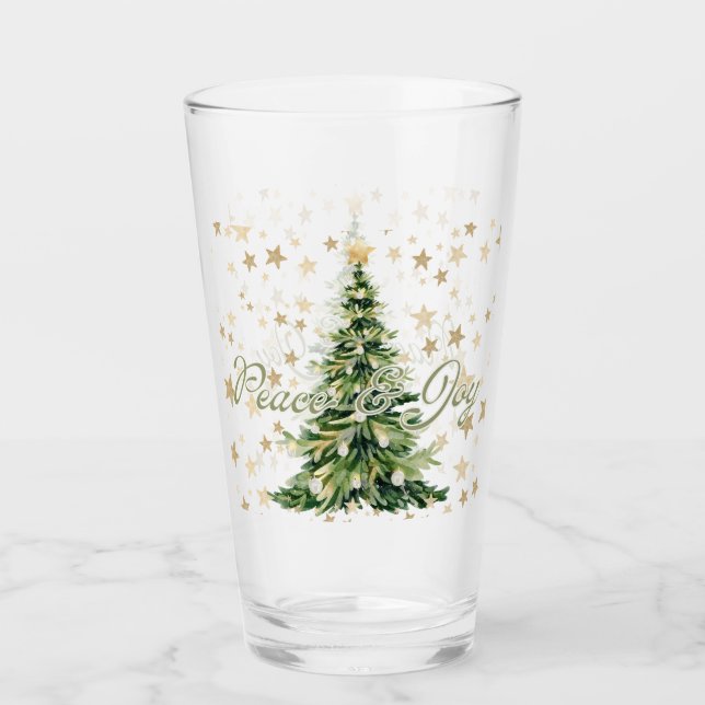 Verre Gold Stars Paix Et Joie Green Christmas Tree (Devant)