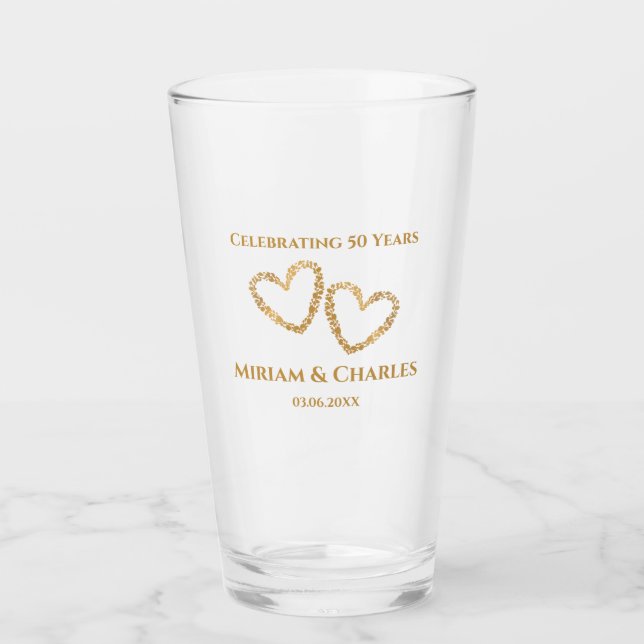 Verre Golden 50th Mariage Anniversaire Coeur personnalis (Devant)