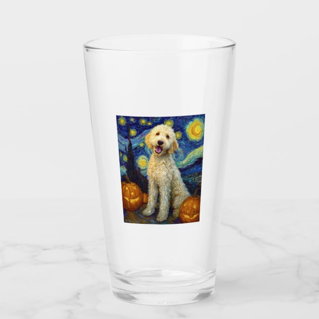 Verre Goldendoodle Chien Mignon Halloween Jack O Lantern (Devant)