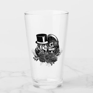 Verre Gothique Kissing Skulls Couple Eternal Love Black