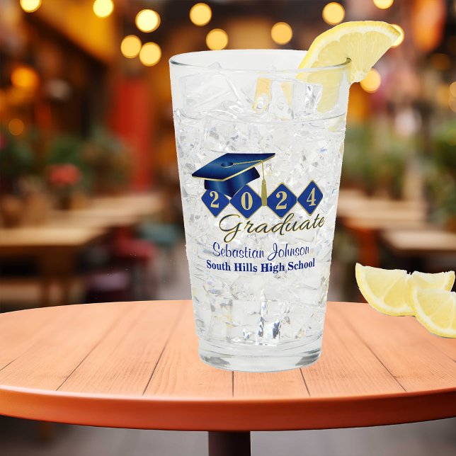 Verre Graduation personnalisée Bleu & Or 20XX (Personalized Graduation Blue & Gold 20XX Glass)