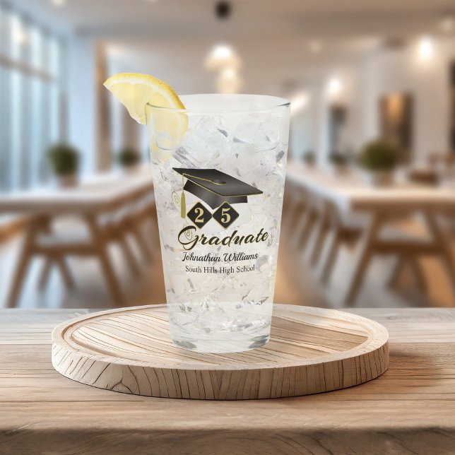 Verre Graduation Personnalisée Noir & Or 20XX (Graduation Personalized Black & Gold Glass)