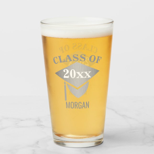 Verre Graduation Silver Mortarboard Tassel Fun Réunion (Devant (rempli))