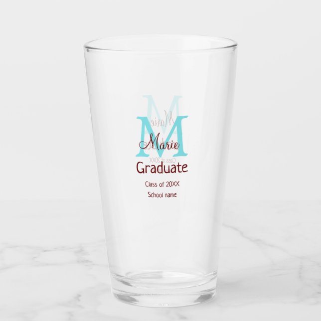 Verre Gradué ajouter nom monogramme vert rose simple min (Devant)