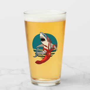 Verre Grand requin blanc et calmar géant