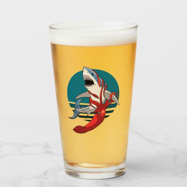 Verre Grand requin blanc et calmar géant (Devant (rempli))