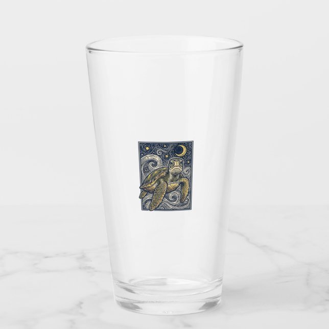 Verre Gravure ancienne tortue marine nuit étoilée (Devant)