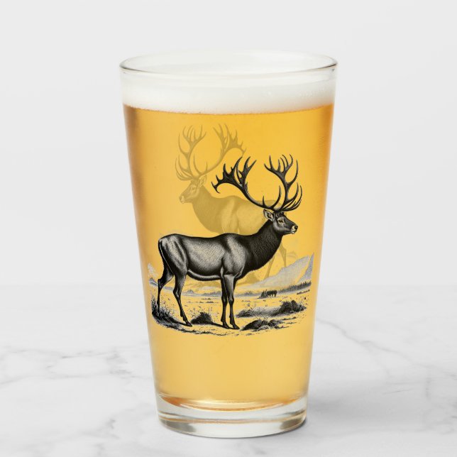 Verre Gravure vintage d'un caribou (Devant (rempli))