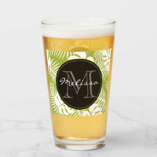 Verre Green Palm Feuille Rainforest Motif Monogram