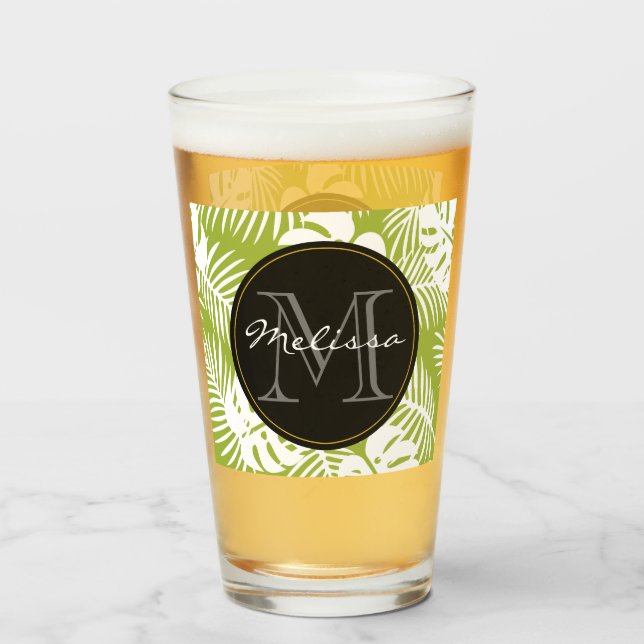Verre Green Palm Feuille Rainforest Motif Monogram (Devant (rempli))