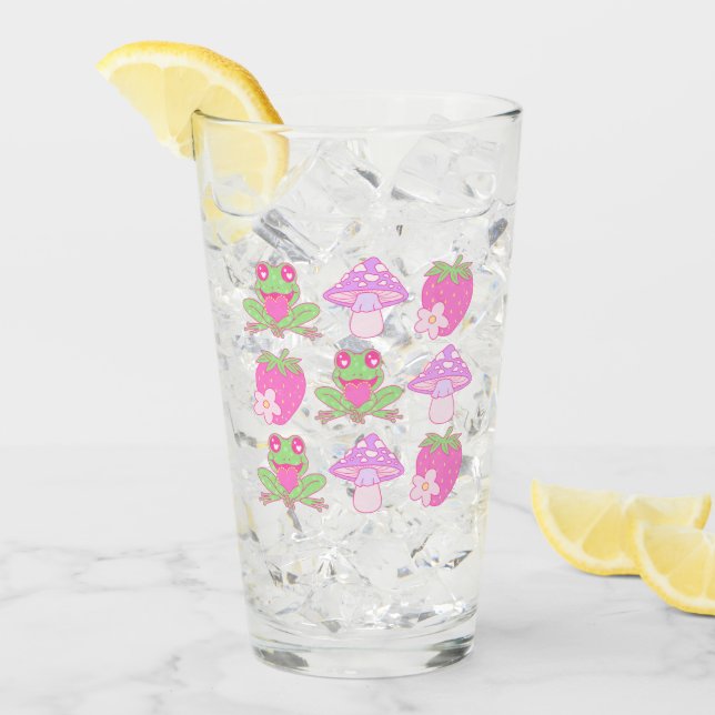 Verre Grenouille Kawaii, champignon et fraise (Devant glace)