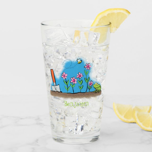 Verre Grenouille mignonne et abeille dans le jardin dess (Dos glace)