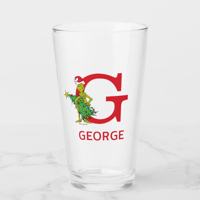Verre Grinch Classique | Nom Vilain & Monogramme (Devant)