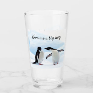 Verre Gros câlin Penguin sur la glace photo avec texte