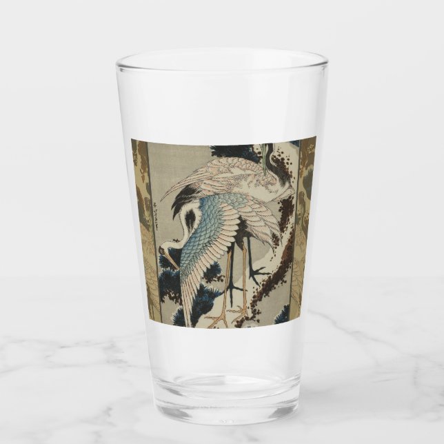 Verre Grues sur un pin couvert de neige Hokusai (Devant)
