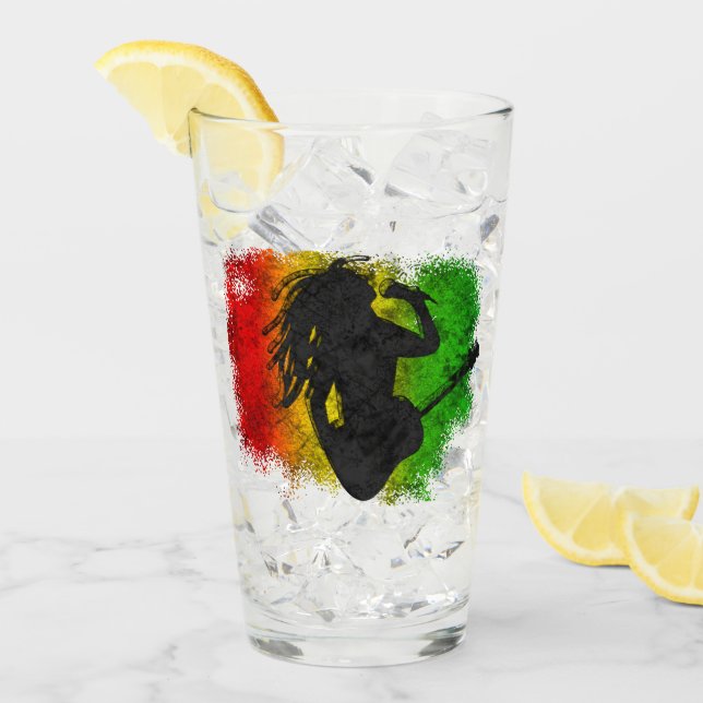 Verre Grunge Reggae Musique Rasta Rastaman Jouer Guitare (Devant glace)
