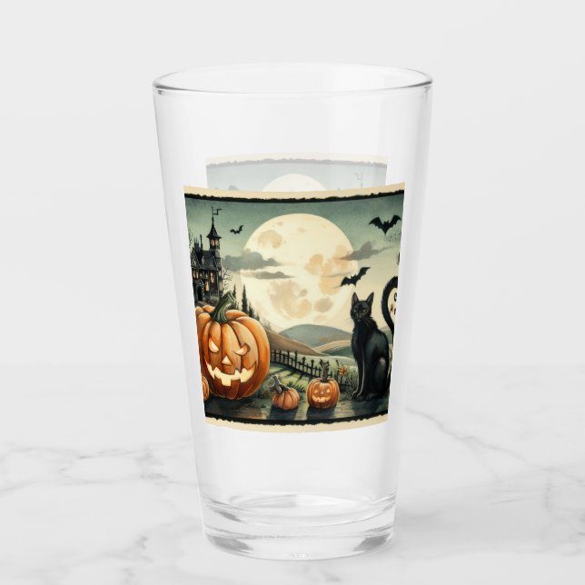 Verre Halloween/Automne/Automne/citrouille/chat (Devant)