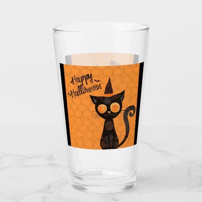 Verre Halloween/chat/citrouille/automne (Devant)