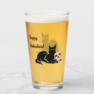 Verre Halloween de chat noir et de crâne