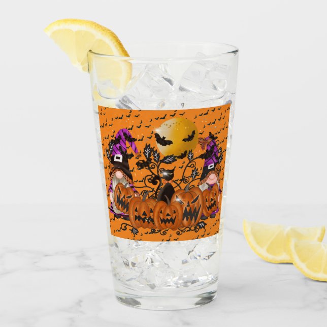 Verre Halloween Orange Gnome tendance (Devant glace)