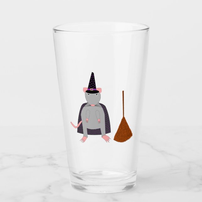 Verre Halloween sorcière rat et chambre (Devant)