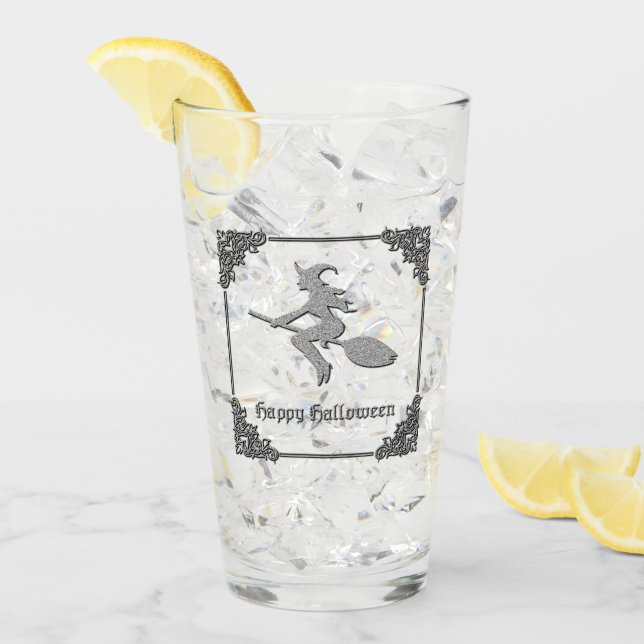 Verre Halloween sorcière volante en argent (Devant glace)