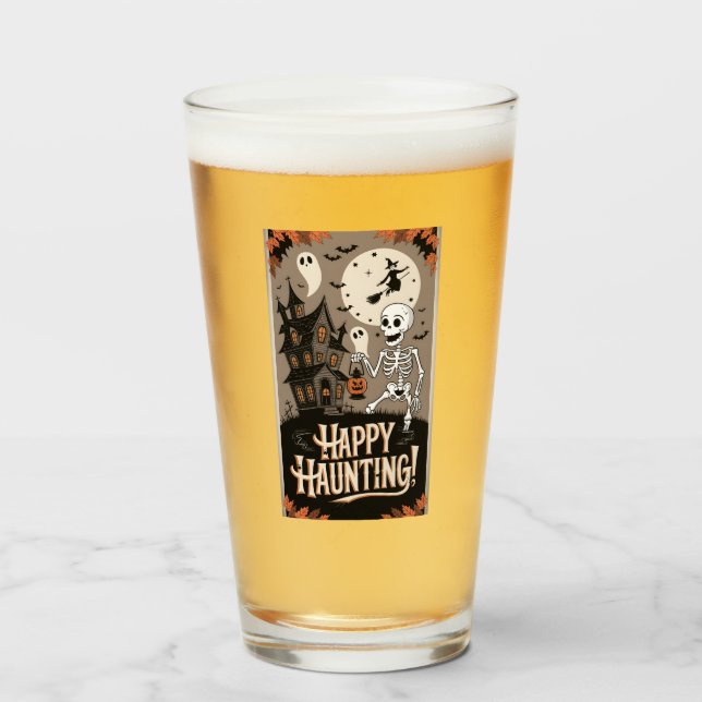 Verre Halloween Vintage squelette et citrouille (Devant (rempli))