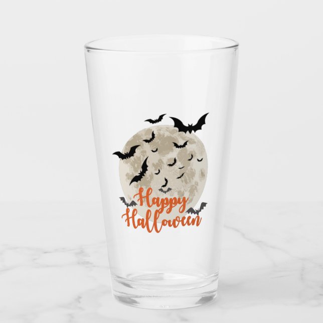 Verre Happy Halloween - Pleine lune et chauves-souris (Devant)